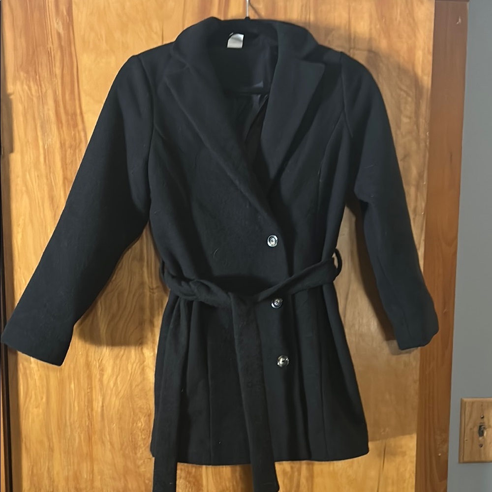 Girls Black Belted Coat